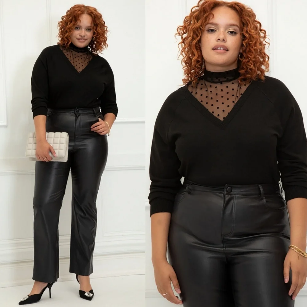 NWT ELOQUII SWEATER TOP WITH MESH ILLUSSION NECKLINE